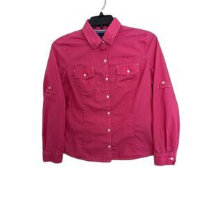 Tommy Hilfiger Hot Pink Roll-Tab Sleeve Utility Shirt - Size L - Preppy